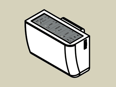 A tech drawing in isometric projection showing the Nub pager device.