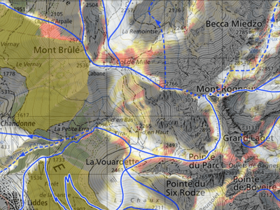 Map showcasing different elevation levels and slope highlightings
