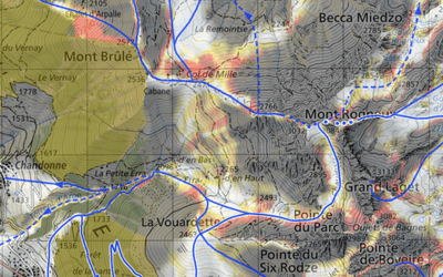 Map showcasing different elevation levels and slope highlightings